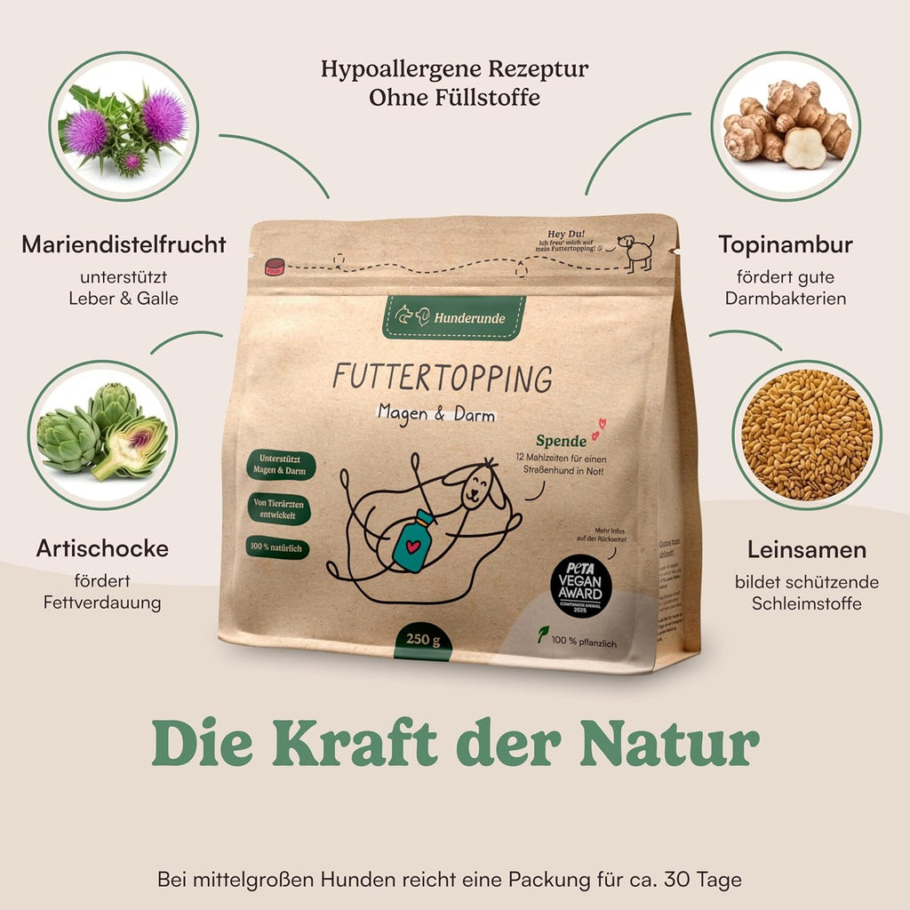 Futtertopping Magen und Darm 250g mit Praebiotika fuer Hunde verschiedene Sorten