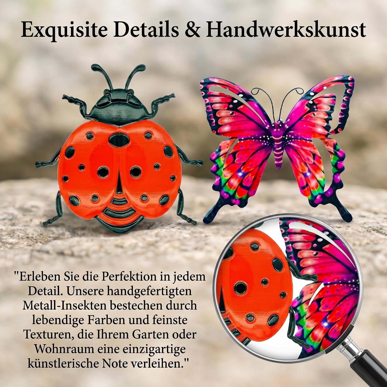 4er-Set Metall Gartenornamente Schmetterling Blumen Wanddeko aussen
