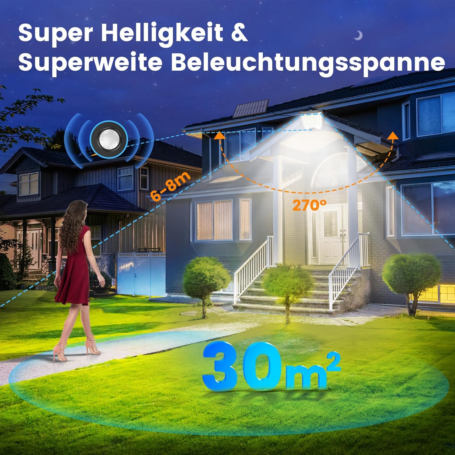 Solarlampe Aussen 288 LEDs mit Bewegungsmelder IP65 3 Modi 270° Garten