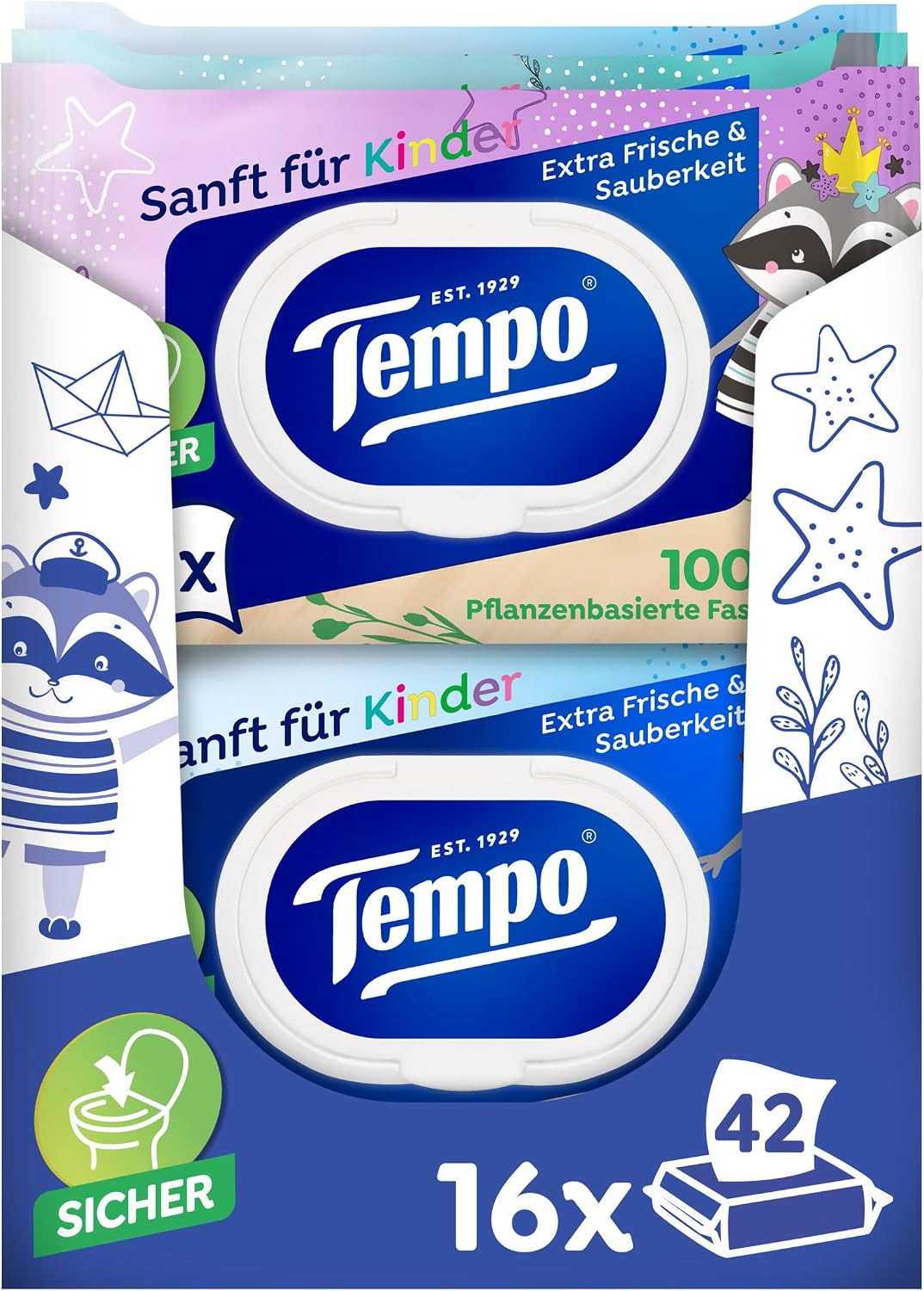 Feuchtes Toilettenpapier fuer Kinder Megapack 16x42 Tuecher Design Edition