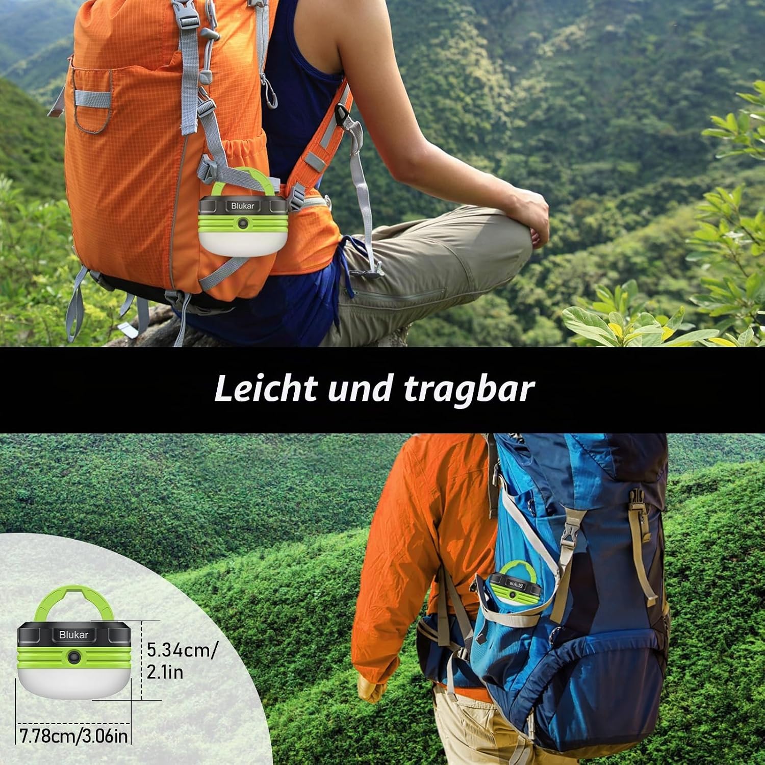 Blukar LED Campinglampe Mini, 3 Helligkeitsstufen, Magnet, Wasserdicht