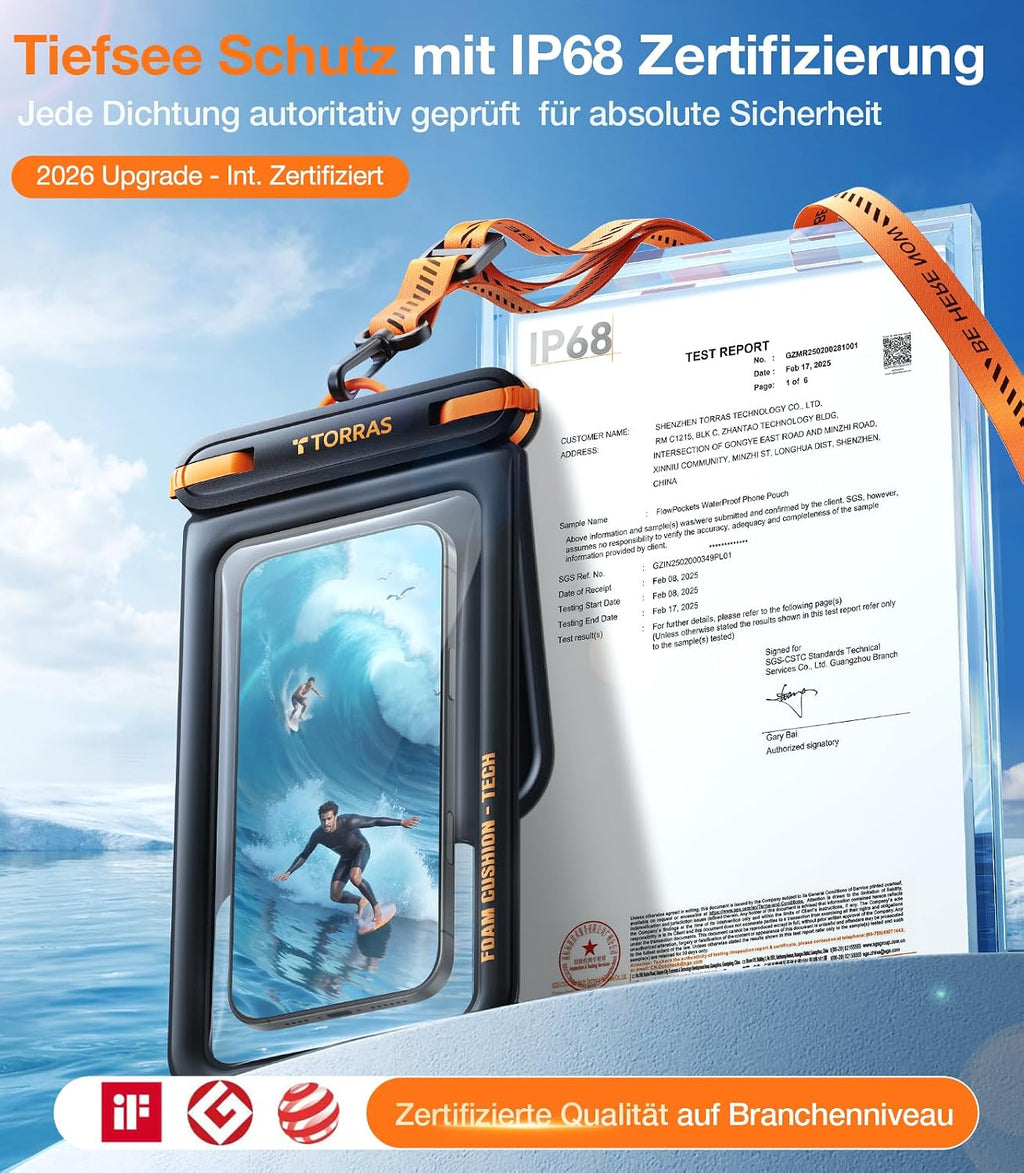 TORRAS IP68 wasserdichte Handytasche bis 7,9" mit doppelter Tasche Schwarz
