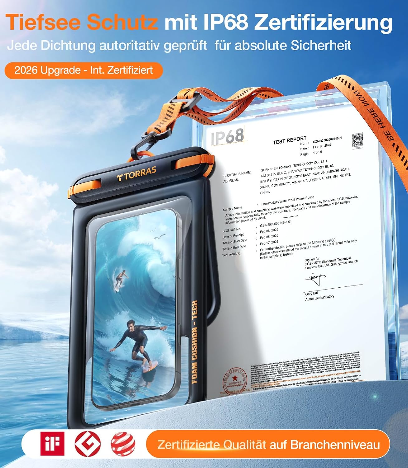 TORRAS IP68 wasserdichte Handytasche bis 7,9" mit doppelter Tasche Schwarz