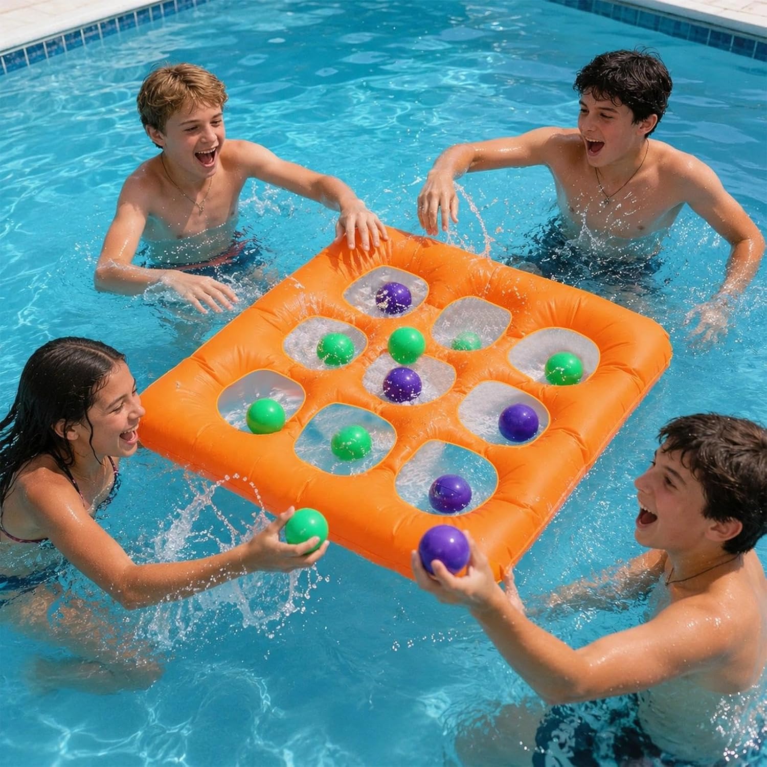 Aufblasbares Tic Tac Toe Pool Spiel 9 Felder mit 10 Baellen Sommerparty Set