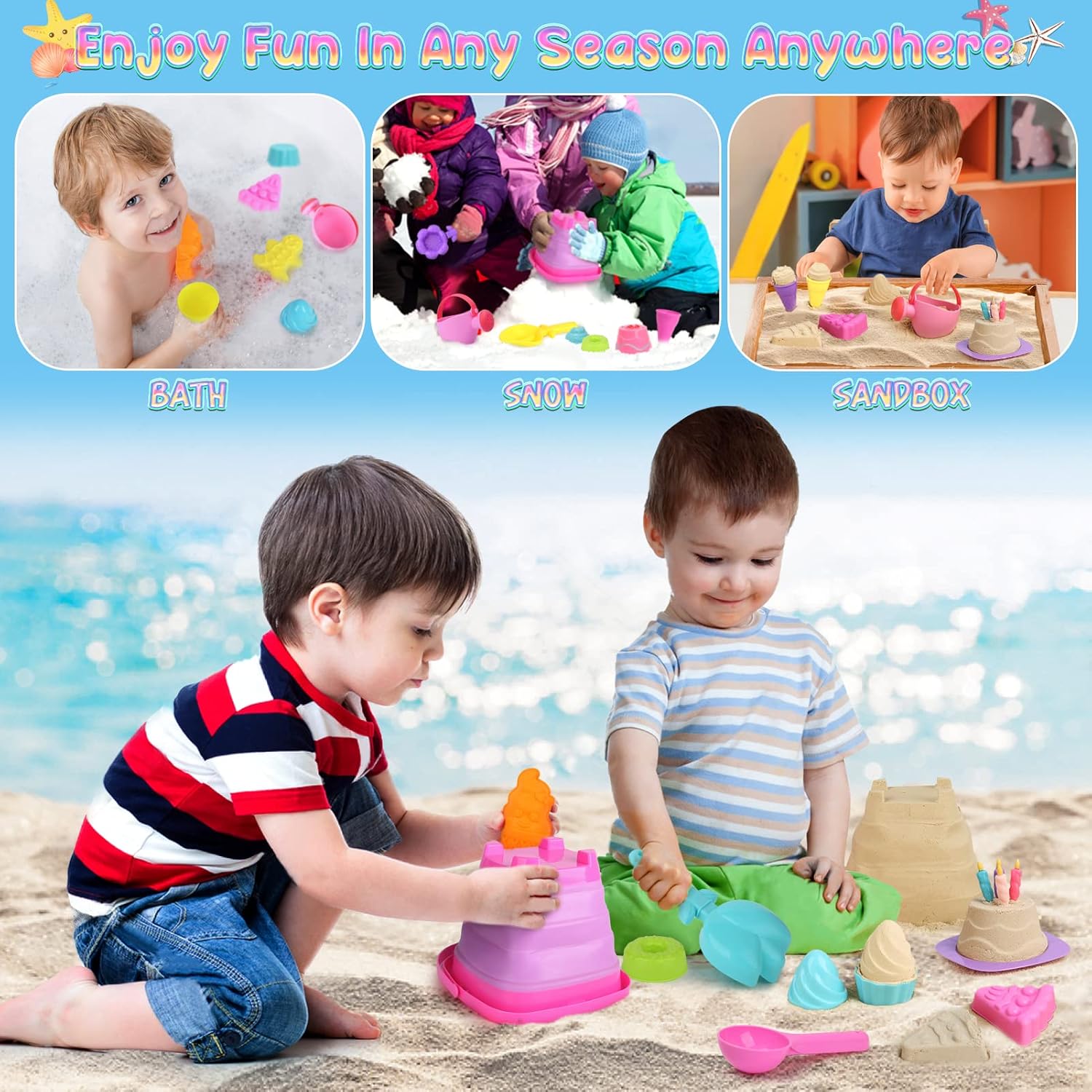Sandspielzeug 46 Teile Kinder Strandspielzeug mit Eimer Foermchen Schaufel