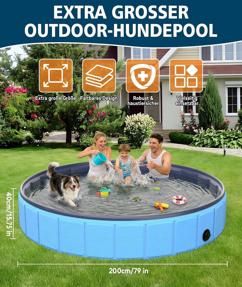 EPN Hundepool faltbar 200x40 cm PVC extra gross rutschfester Boden 140cm-200cm