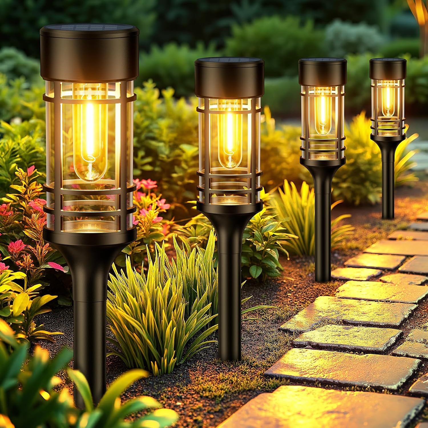 BUCASA Solarleuchten Aussen 6er Set IP65 Warmweiss Gartenlampen Terrasse Hof