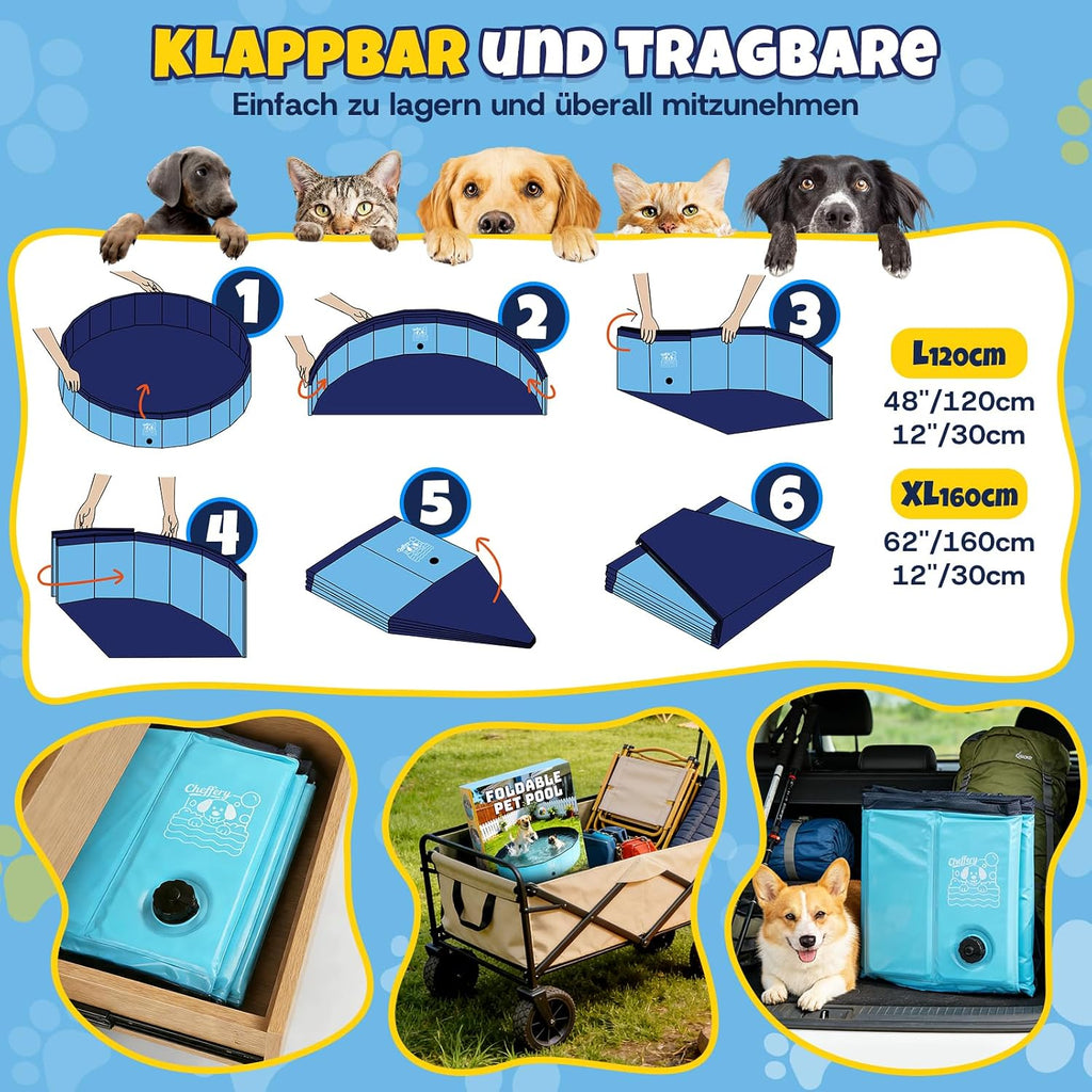 JONRRYIN Hundepool 160x30 cm faltbar rutschfest mit Buerste Flicken Ablassventil