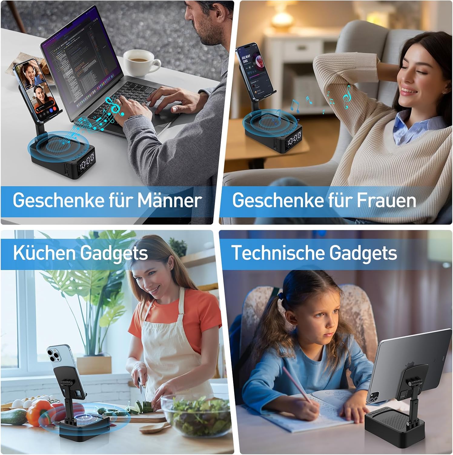 ZOOI Bluetooth Lautsprecher mit Handystaender Geschenk fuer Maenner