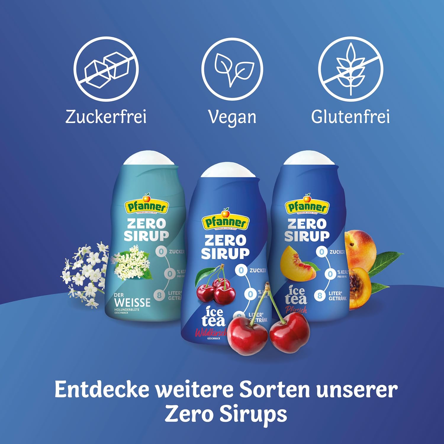 Pfanner Zero Sirup Der Weisse zuckerfrei ergibt verschiedene Sorten