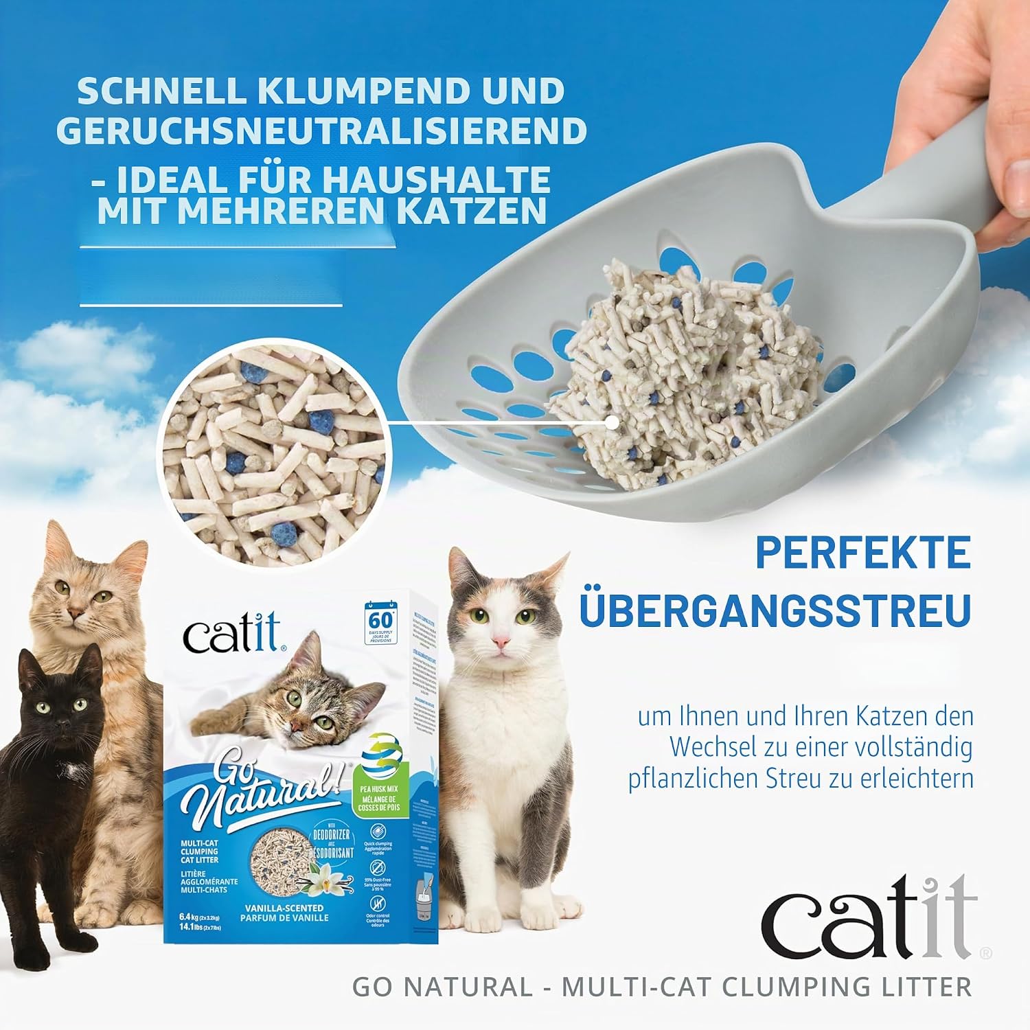 Catit Go Natural Katzenstreu 6,4 kg Erbsenhülsen Klumpstreu Vanilleduft