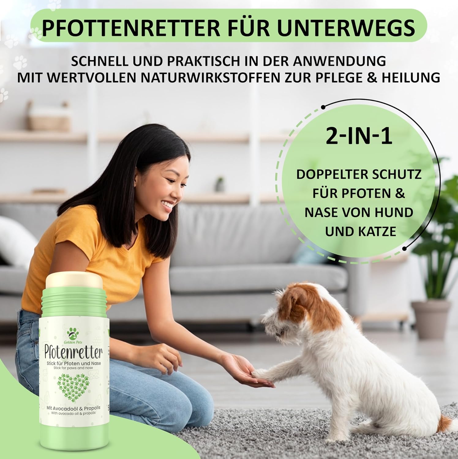 Golden Pets Pfotenbalsam Stick mit Propolis und Avocado - Nasenschutz