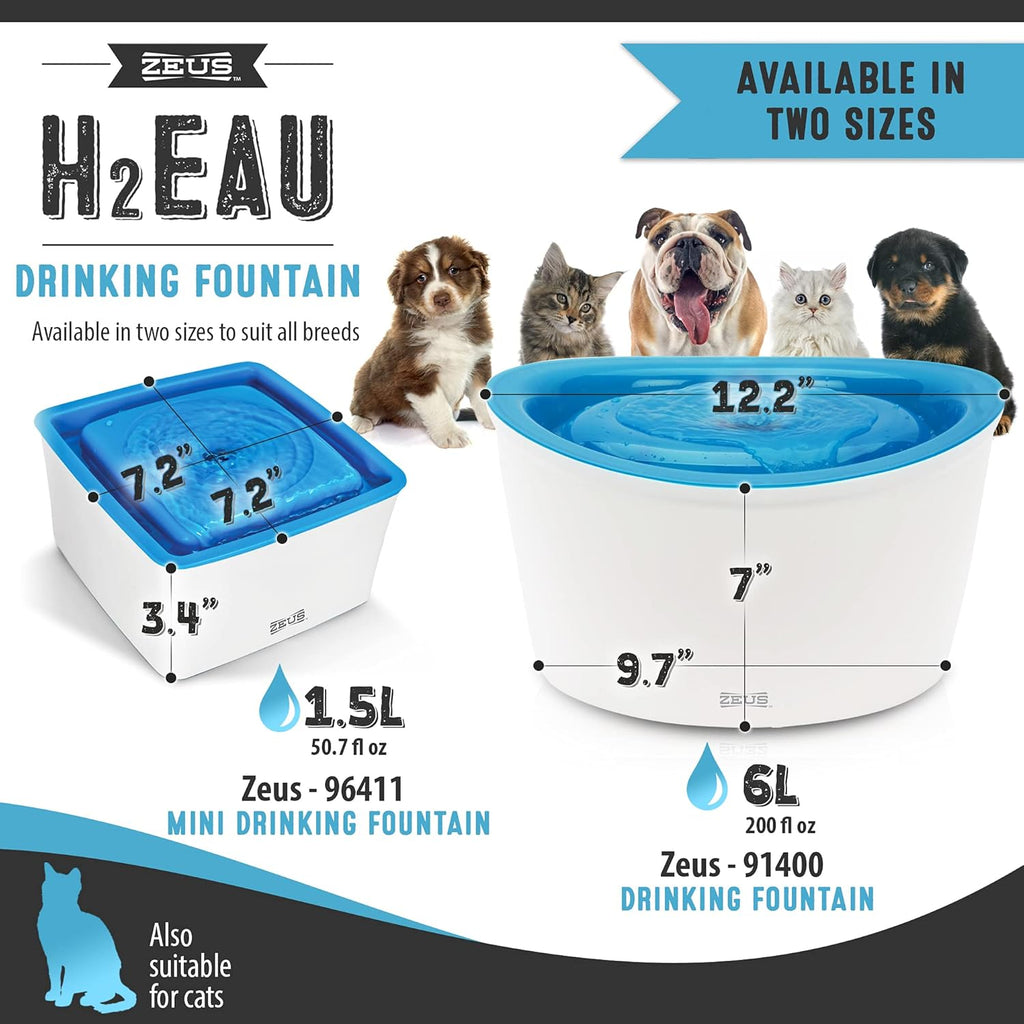 Zeus Hunde Trinkbrunnen 6L weiss blau mit elektrischer Zirkulation