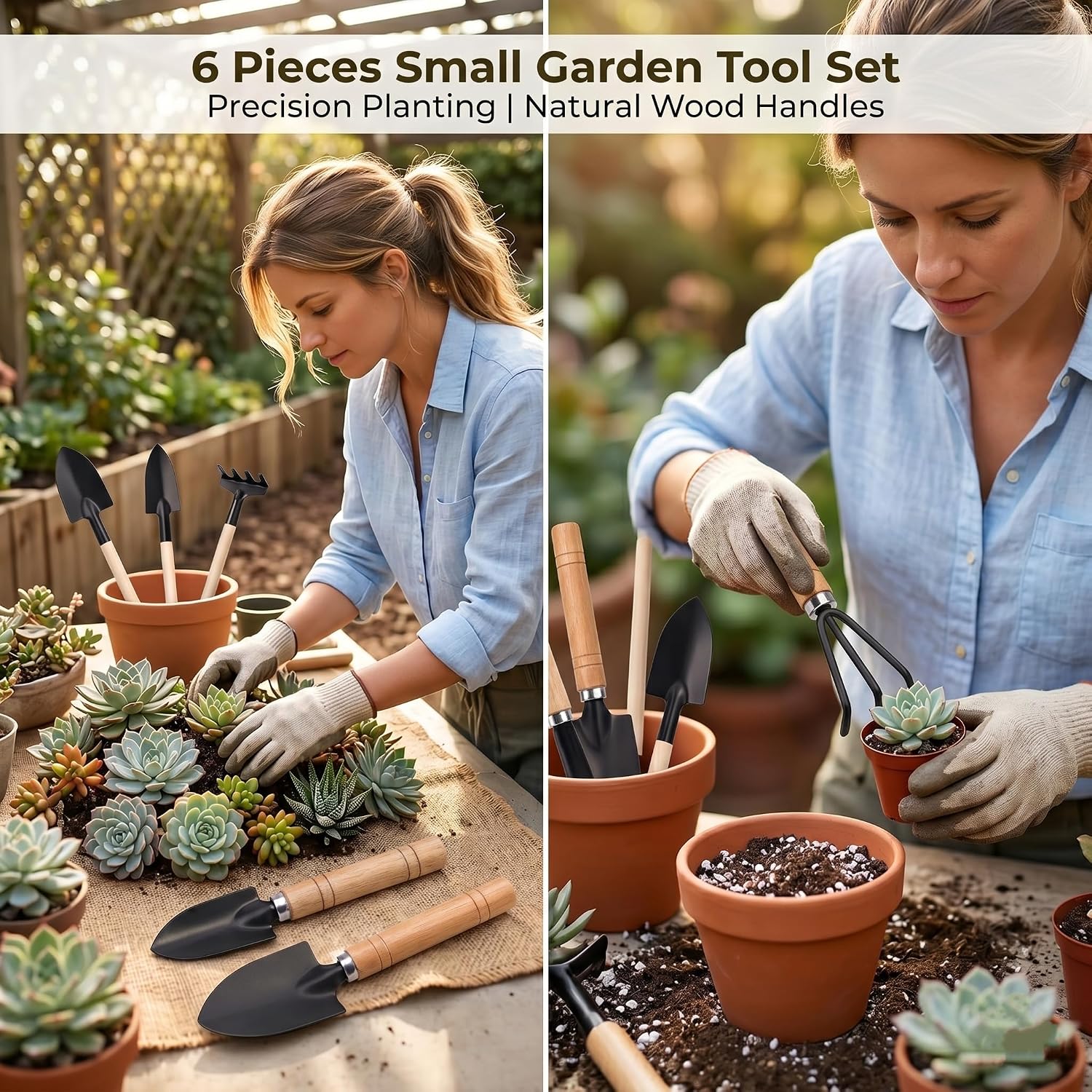 6-teiliges Mini Gartenwerkzeug-Set fuer Zimmerpflanzen und Sukkulenten