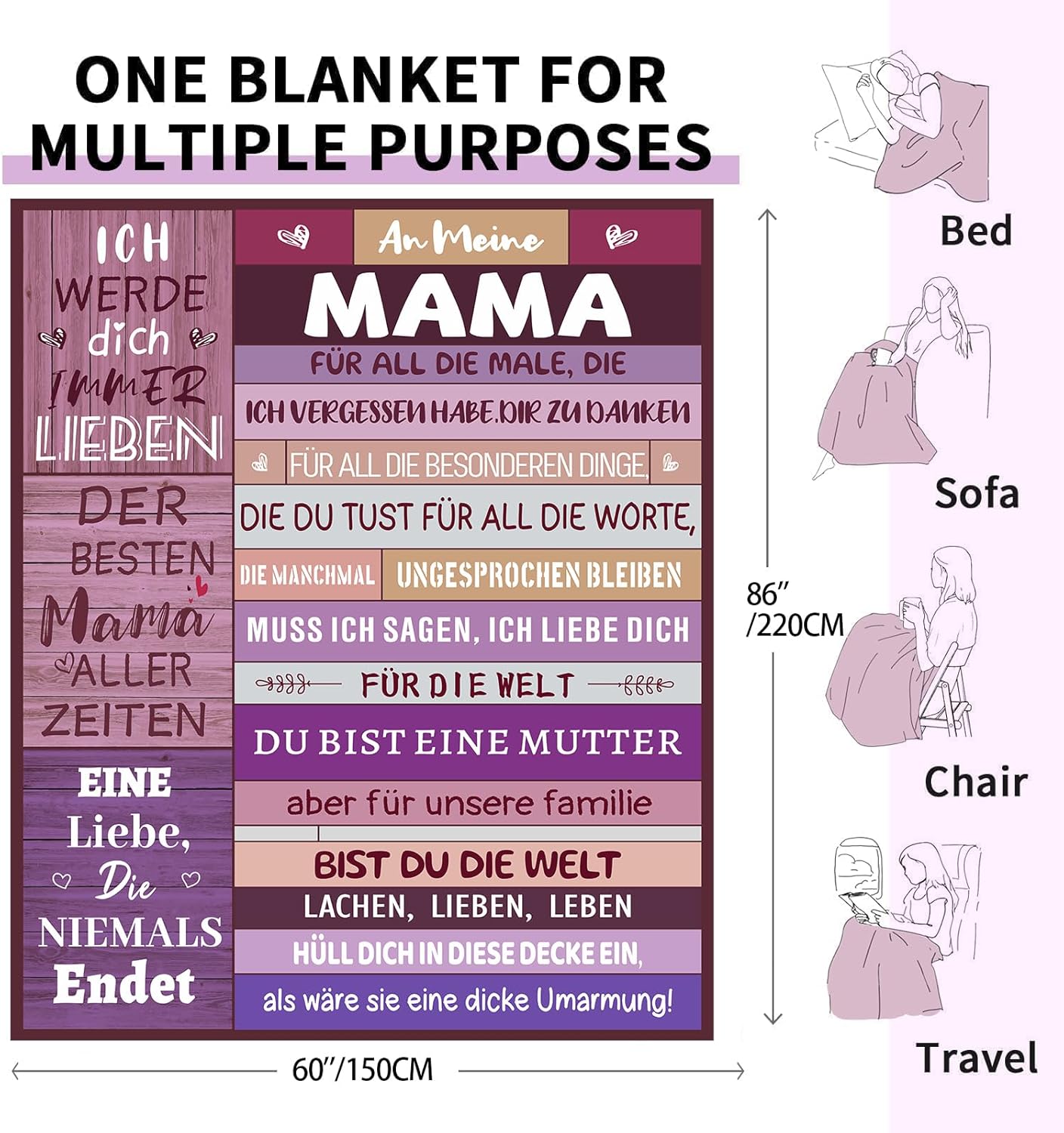 Mutter Kuscheldecke Beste Mama Geschenk personalisiert 150cm-220cm