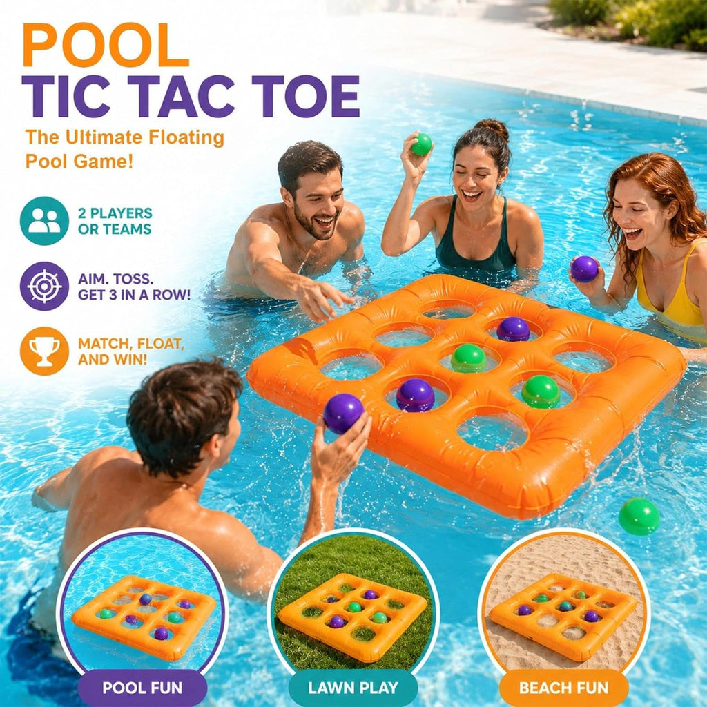 Aufblasbares Tic Tac Toe Pool Spiel 9 Felder mit 10 Baellen Sommerparty Set