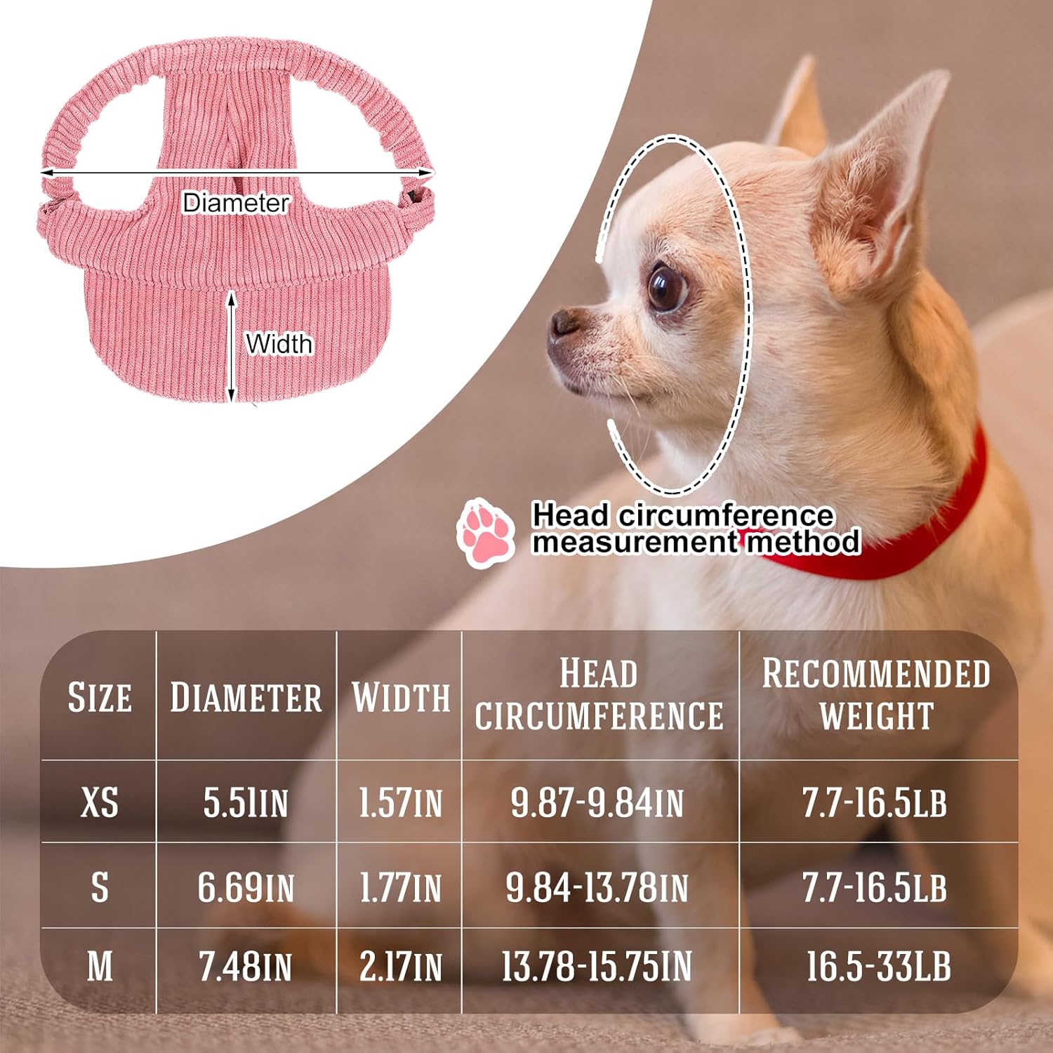 Jadive Hundesonnenhut mit Ohrloechern und Silikonband verstellbar Khaki XS