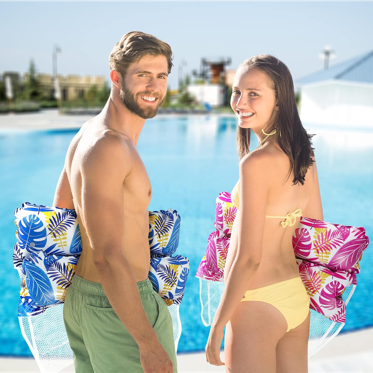 WEARXI Luftmatratze XL 4-in-1 Wasserhaengematte Pool 2er Set Zubehoer