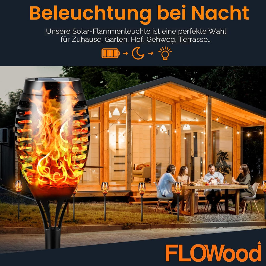 FLOWood 6er Solar Fackeln Garten LED Solarlampe IP65 wasserdicht Wegleuchte
