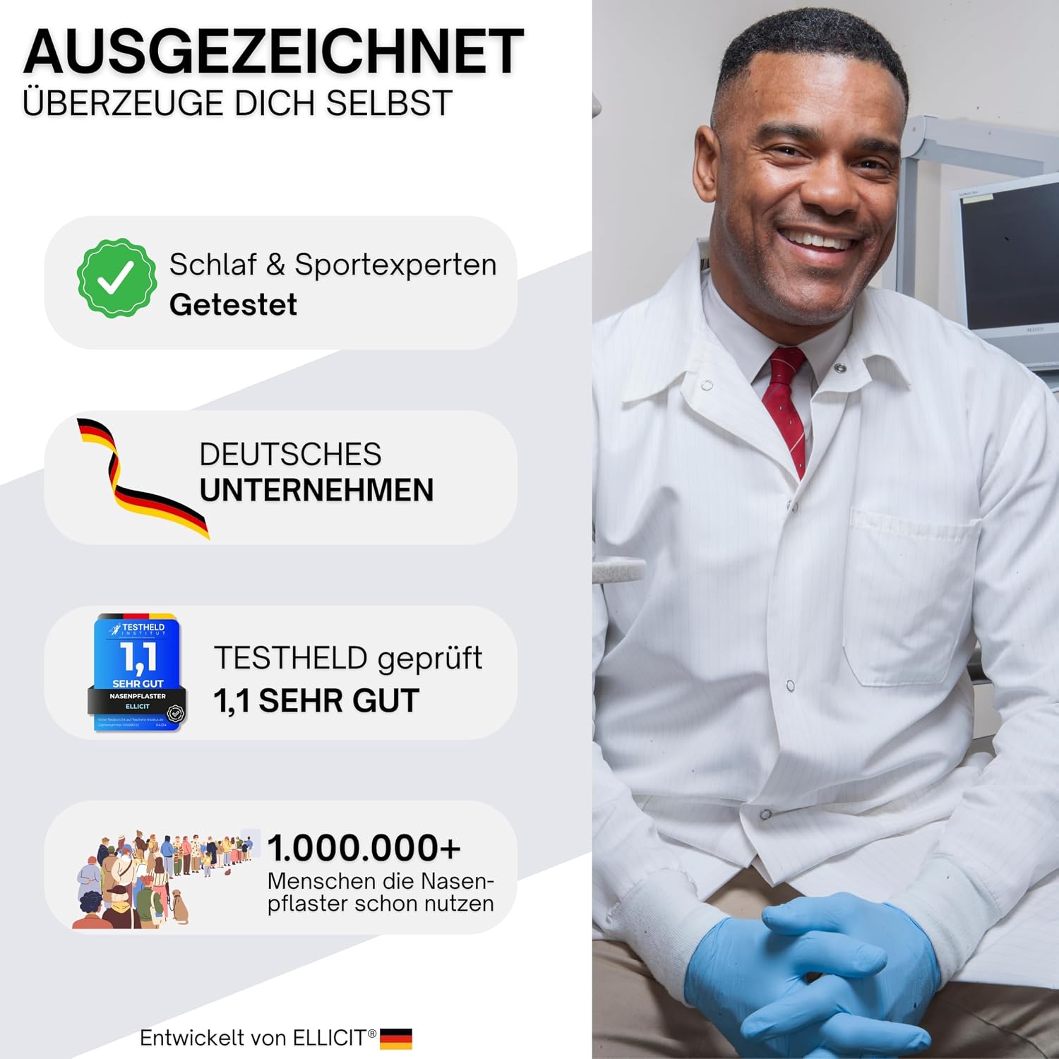 Ellicit Nasenpflaster transparent 30 Stk Nasenstrips gegen Schnarchen
