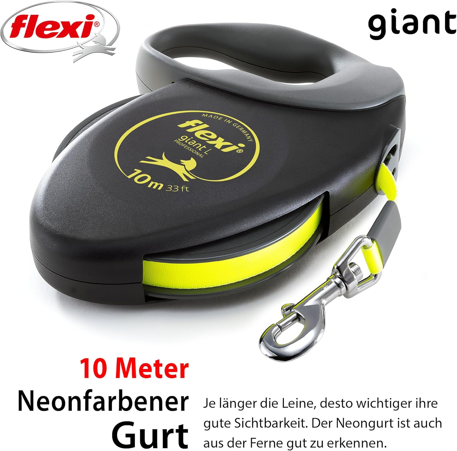 ausziehbare Hundeleine 8-10m Gurt Roll-Leine bis schwarz/neon-gelb