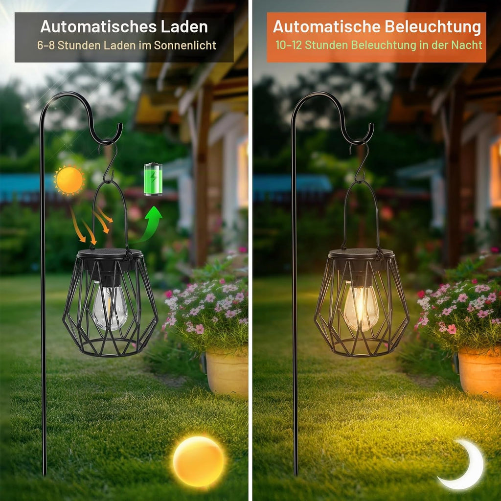 Ketom Solarlampe aussen 2er Set haengend/stehend Metall IP65 Diamant Schwarz