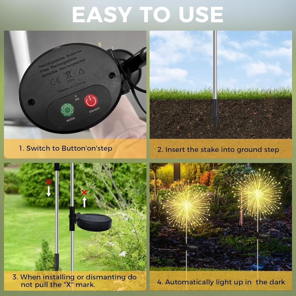 CNMTCCO Solar Gartenlichter 2er Set 120 LED Feuerwerk-Effekt Warmweiss