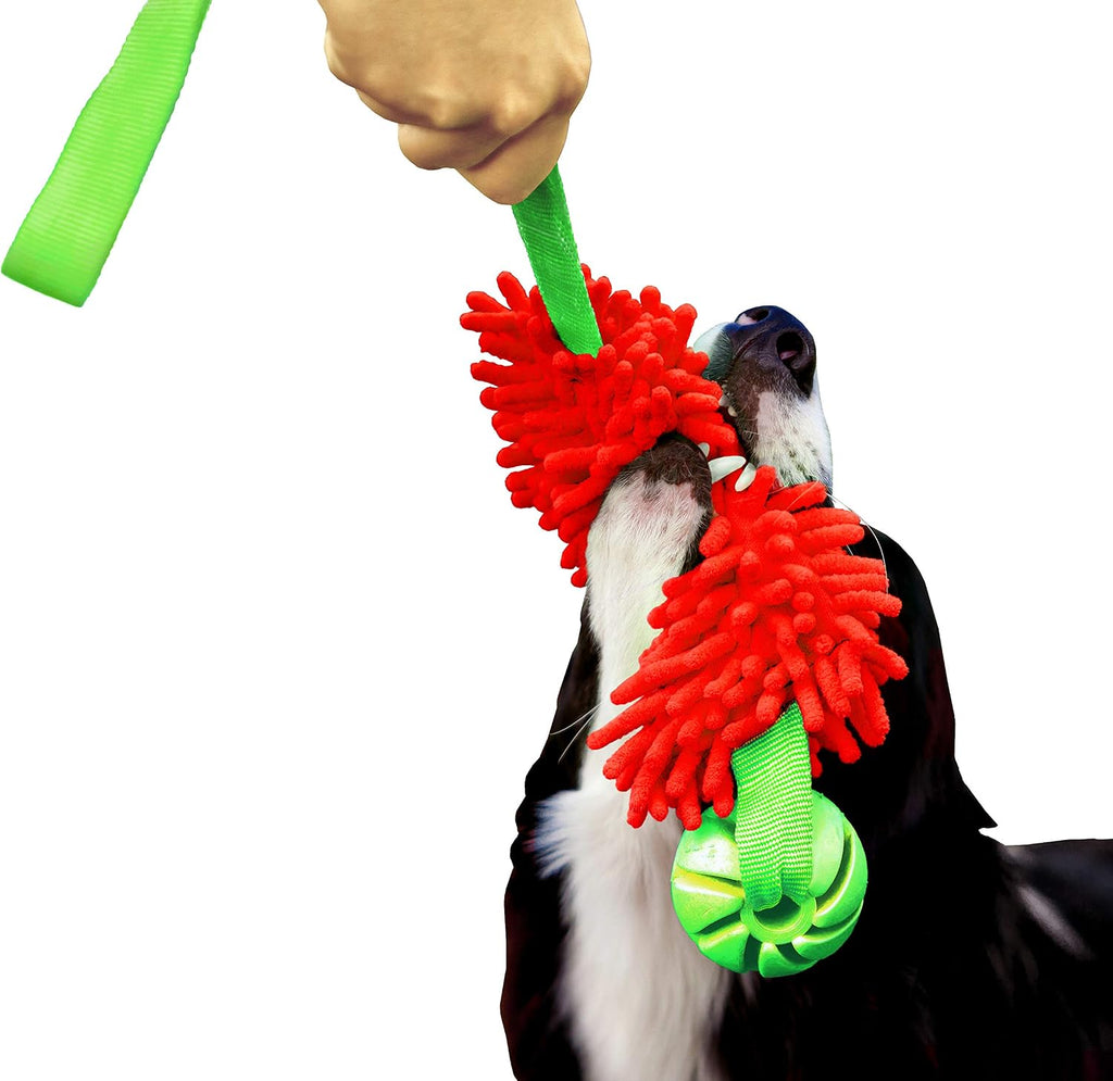 Dingo Mop Bungee Hundespielzeug Gruen Mikrofaser Vanille Duft Tauzieh Ball
