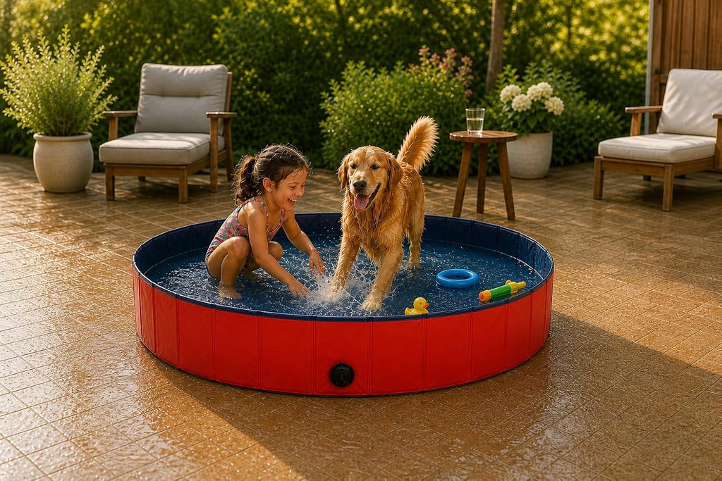 lionto faltbarer Hundepool Ø 80 cm Hoehe 20 cm PVC kratzfest Anti-Rutsch 80cm-120