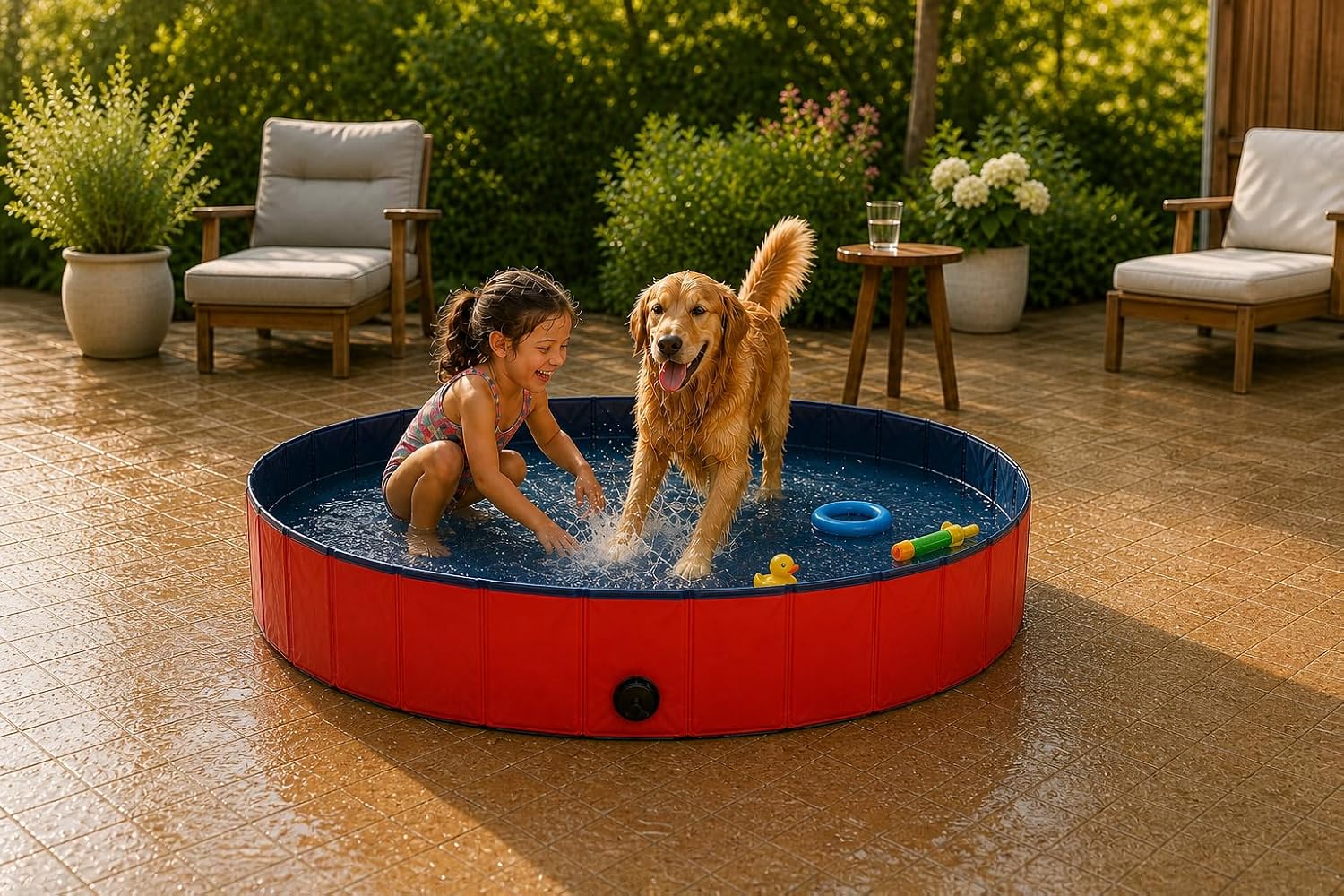 lionto faltbarer Hundepool Ø 80 cm Hoehe 20 cm PVC kratzfest Anti-Rutsch 80cm-120