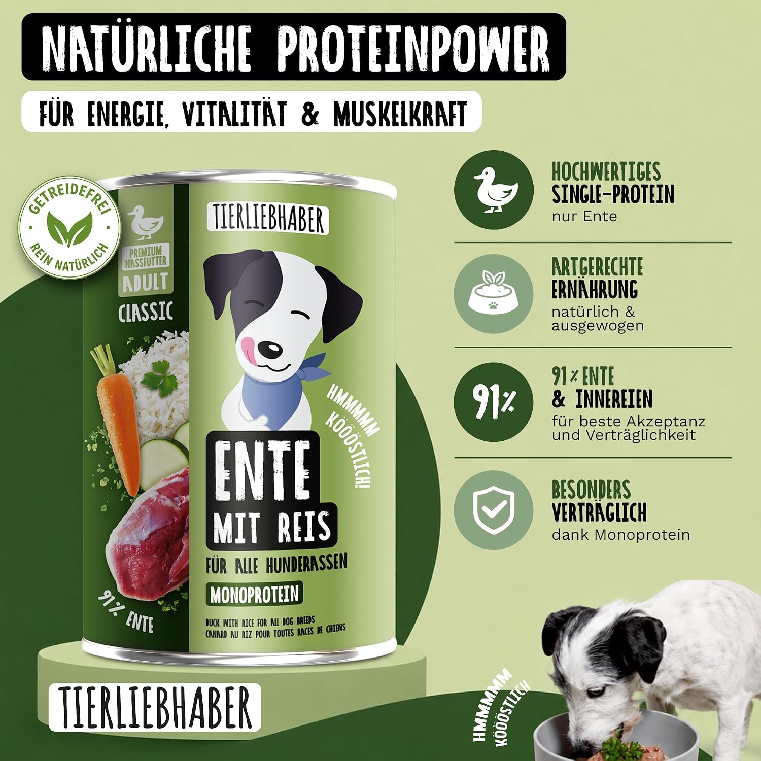 TIERLIEBHABER Hunde Nassfutter Ente mit Gemuese 91% Fleischanteil