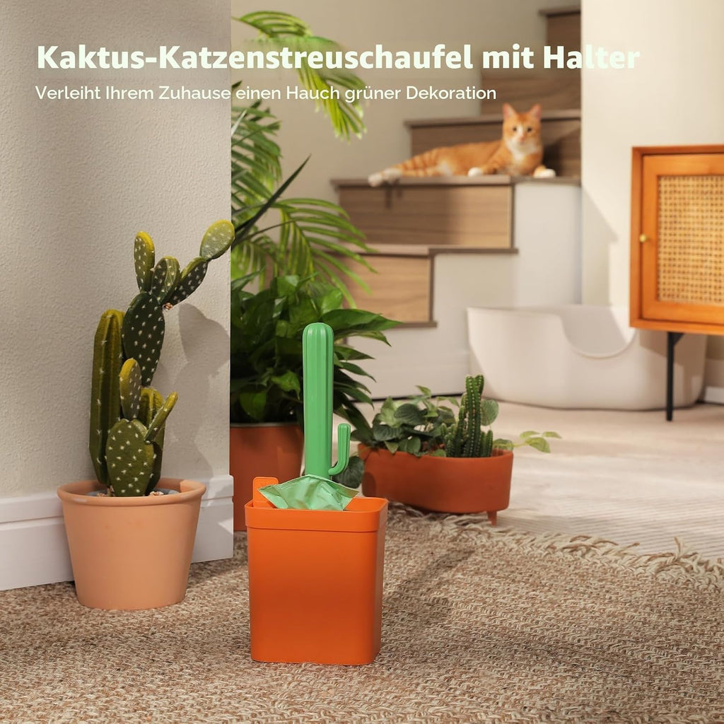 Katzenstreuschaufel mit Behälter Kaktusform Kunststoff Grün 1 Stück