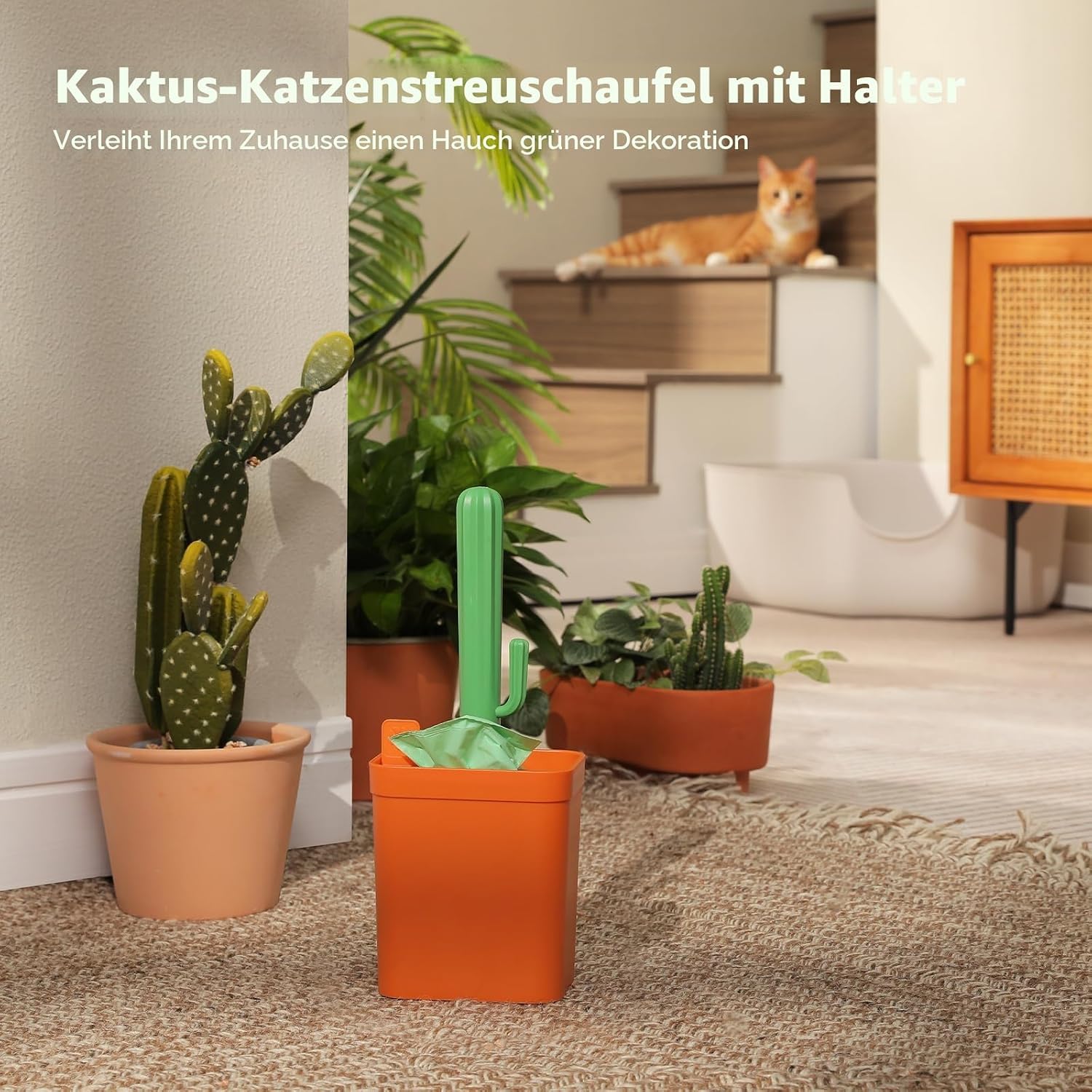 Katzenstreuschaufel mit Behälter Kaktusform Kunststoff Grün 1 Stück