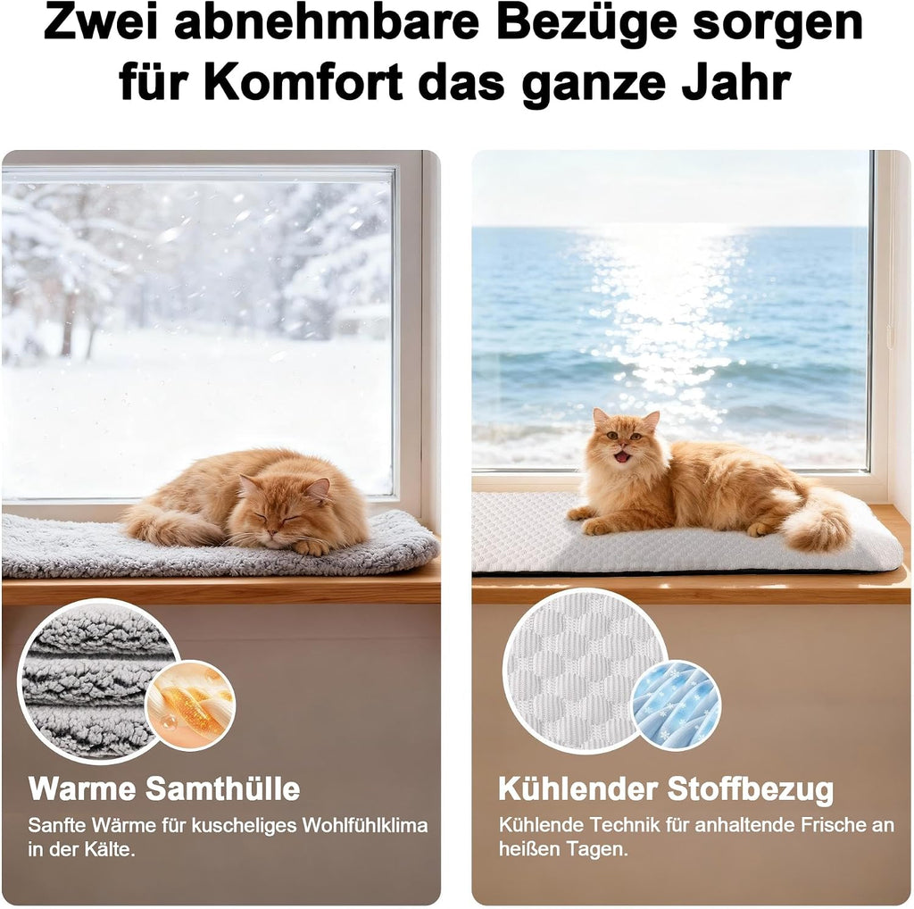 Pet Prime Katzen Fensterliege 90x28 cm rutschfestes Fensterbrettkissen grau