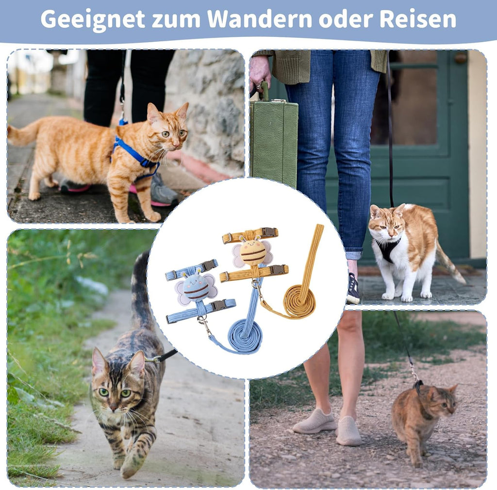 Katzengeschirr verstellbar 2er Set atmungsaktiv Softgeschirr mit Leine Brustgurt