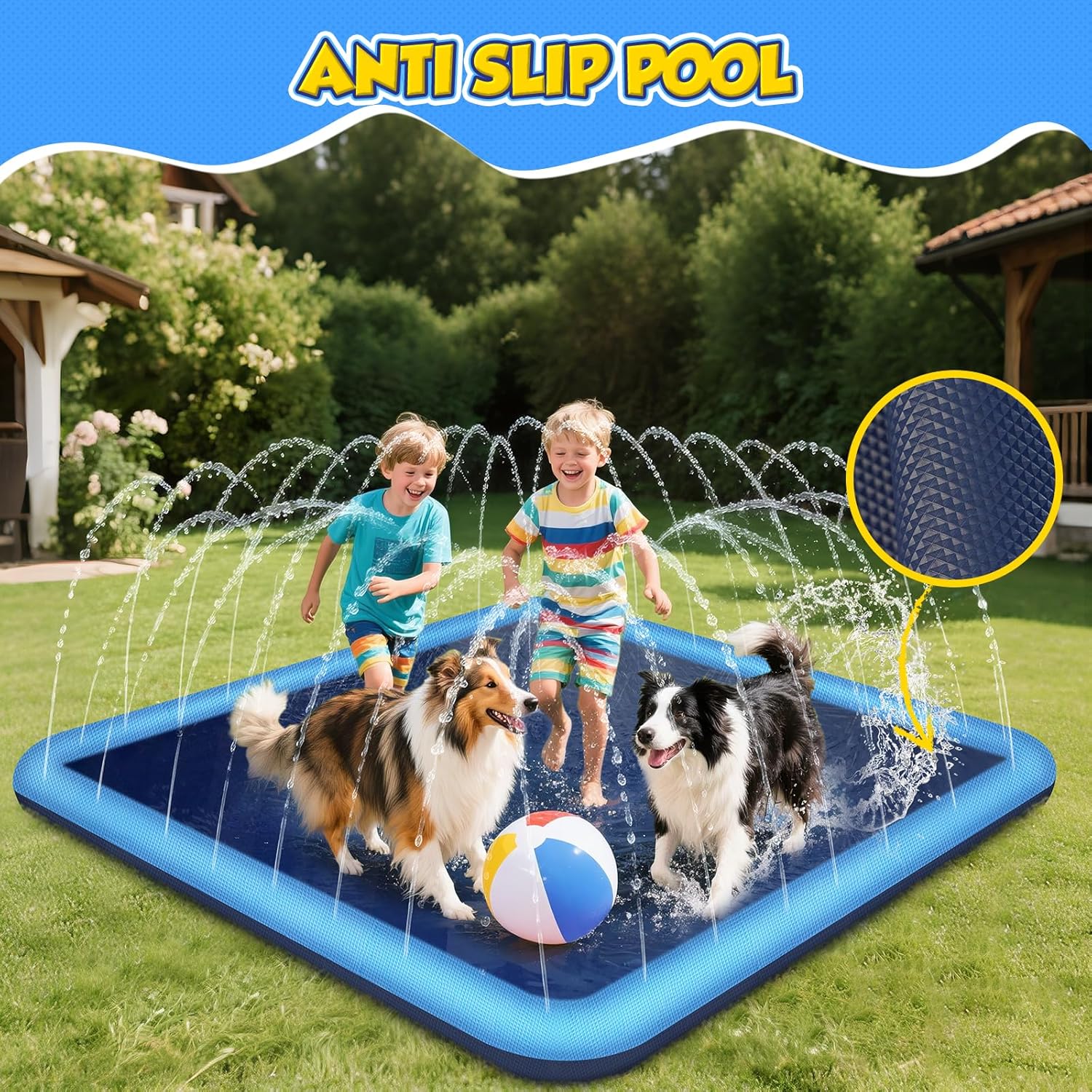 Wassersprinkler Splash Pad 200 cm rund mit Antirutsch Kinder Gartenspielzeug