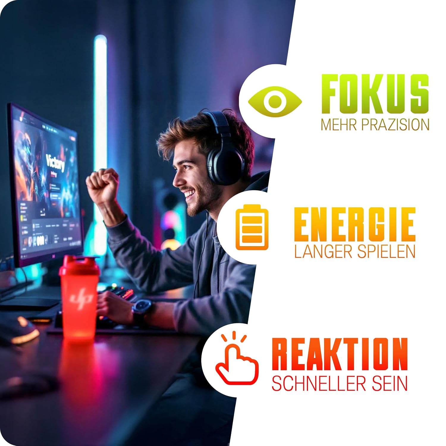 UP‑GRADE Gaming Booster Pulver 40 Portionen Fokus & Power verschiedene Sor