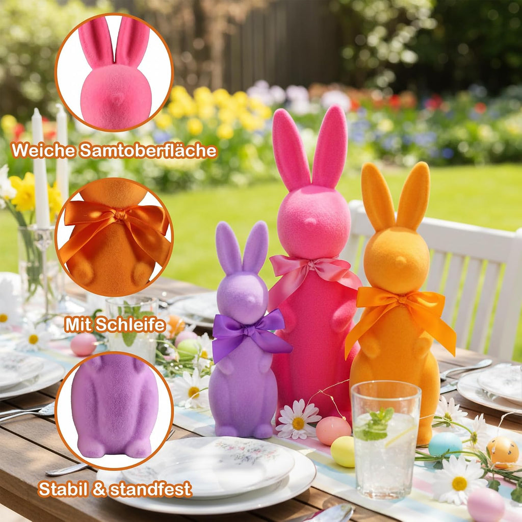 Deko Hasen 3er Set pastell flauschig Tischdeko Osterhase Figuren