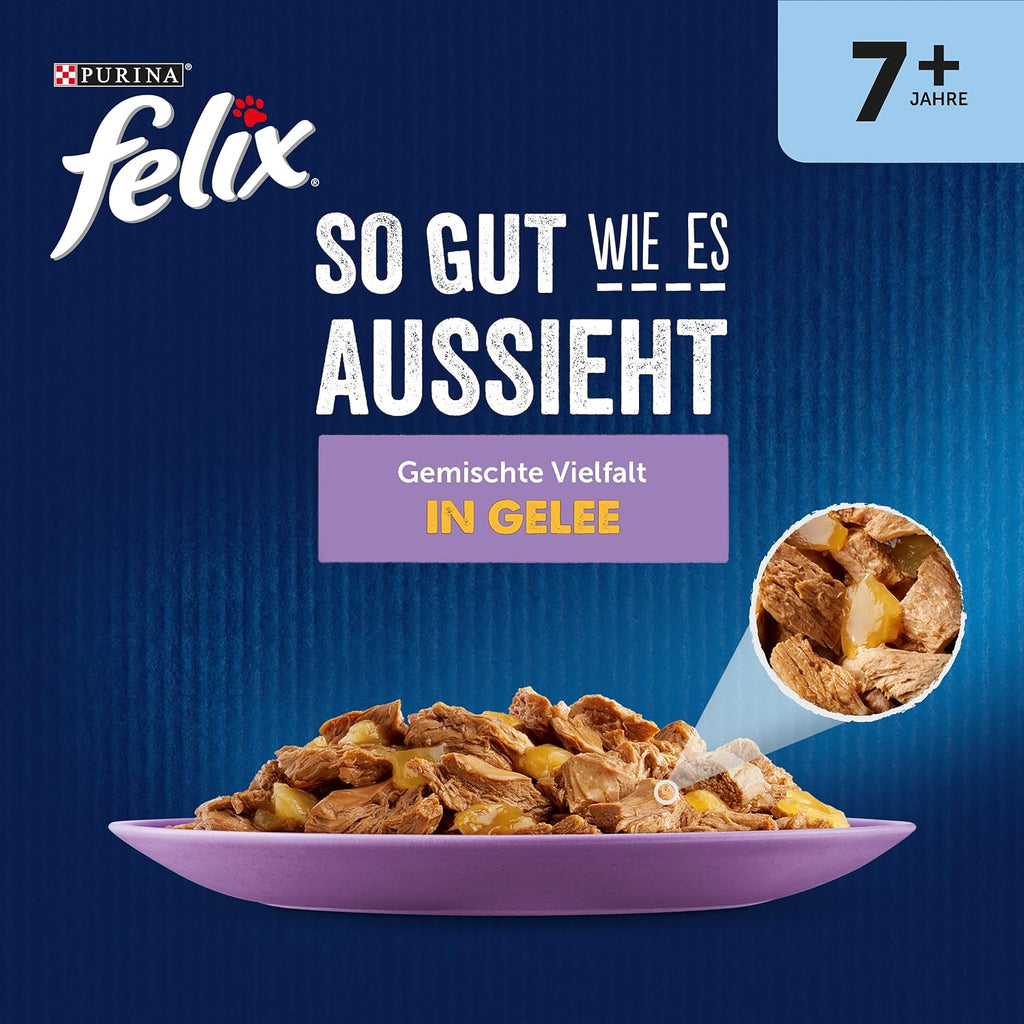 Felix Senior Nassfutter im Gelee mit Huhn, verschiedene Sorten, 26× (-6