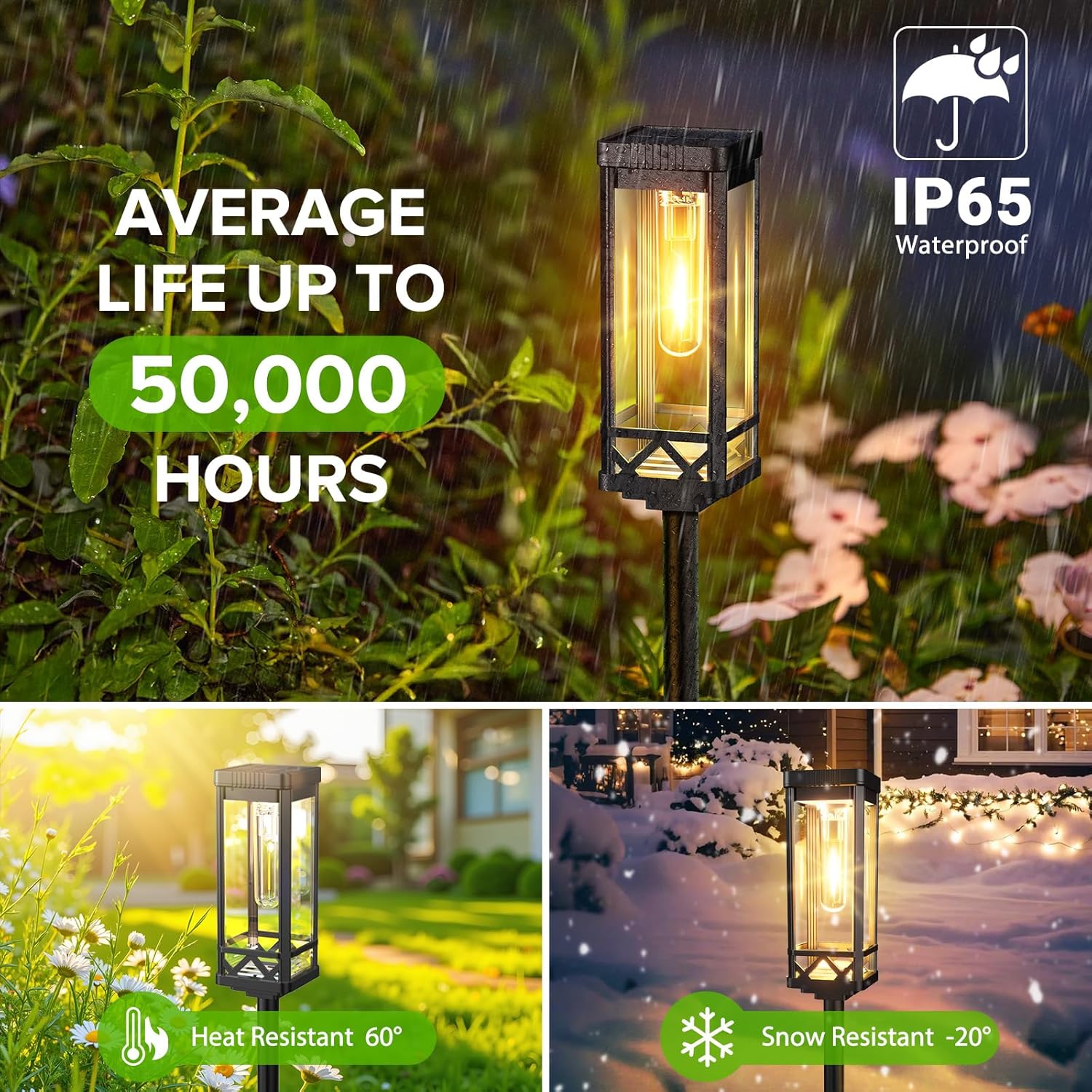 BUCASA Solarlampen Aussen 6er Set 1000 mAh IP65, 15 Std. Beleuchtung Garten