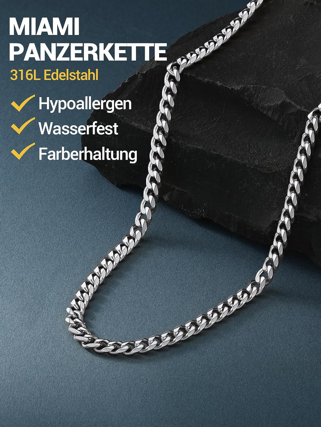 PROSTEEL Herren Panzerkette Edelstahl 3/6/9/12 mm - 36/46/51/55/61/66/71/76 cm