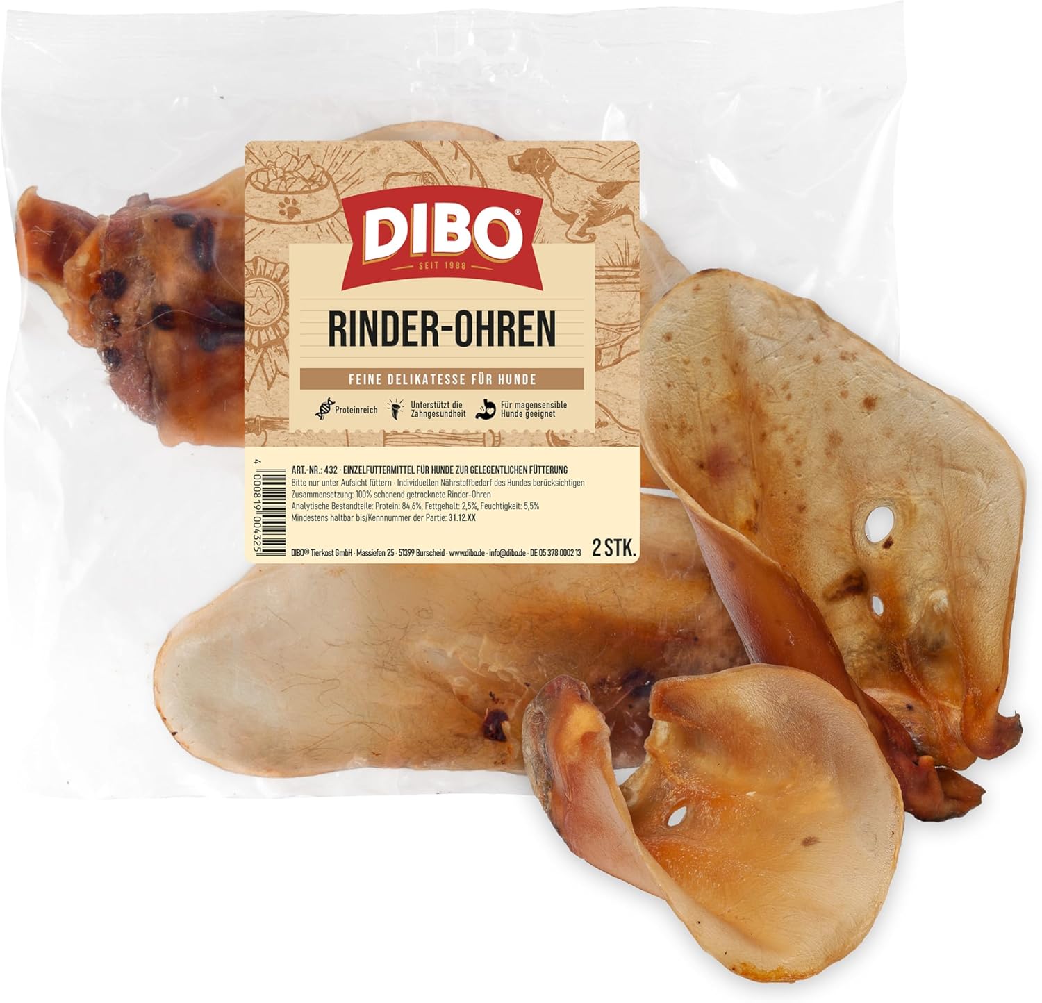 DIBO Rinderohren 10er Beutel Hundesnack Naturkauartikel ohne Zusaetze