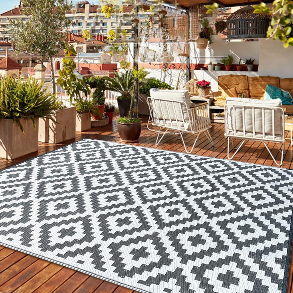 CHOSHOME Outdoor Teppich 120x180 cm Schwarz Wetterfest UV-bestaendig Terrasse