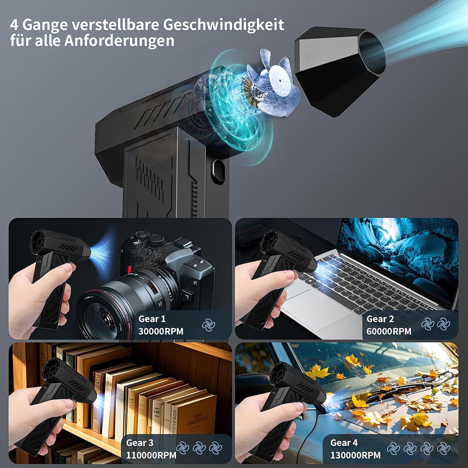 Kabelloses Geblaese 4‑Stufen 130000 U/min fuer PC Laptop Auto klein leicht