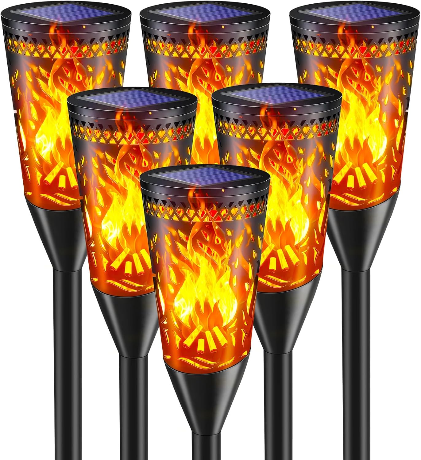 FIFlying Solar Gartenfackeln 6er Set mit Flammeneffekt, IP65, 2 Modi
