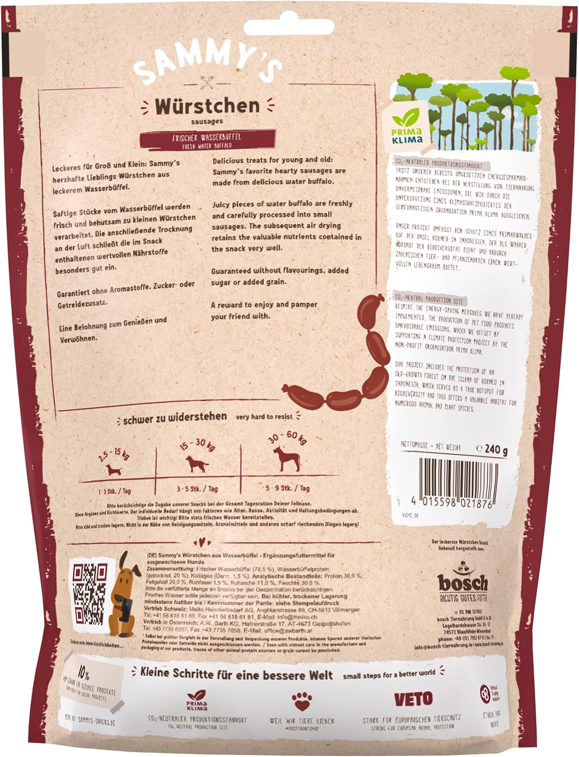 Sammy´s Wuerstchen Wasserbueffel Hundesnack getreidefrei verschiedene So