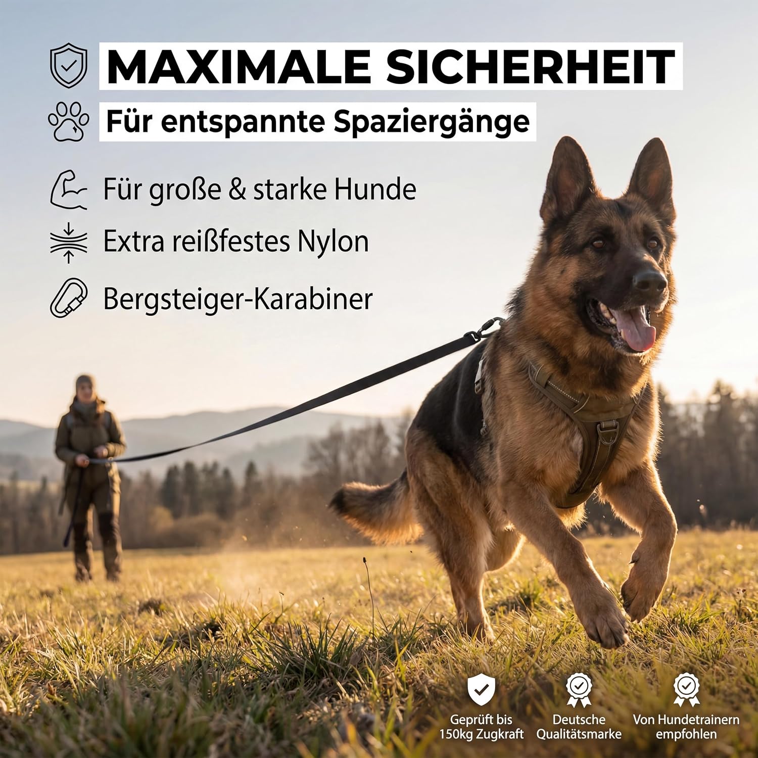 HUND IST KÖNIG Schleppleine 5m-20m mit Griffpolster und Sicherheitskarabiner