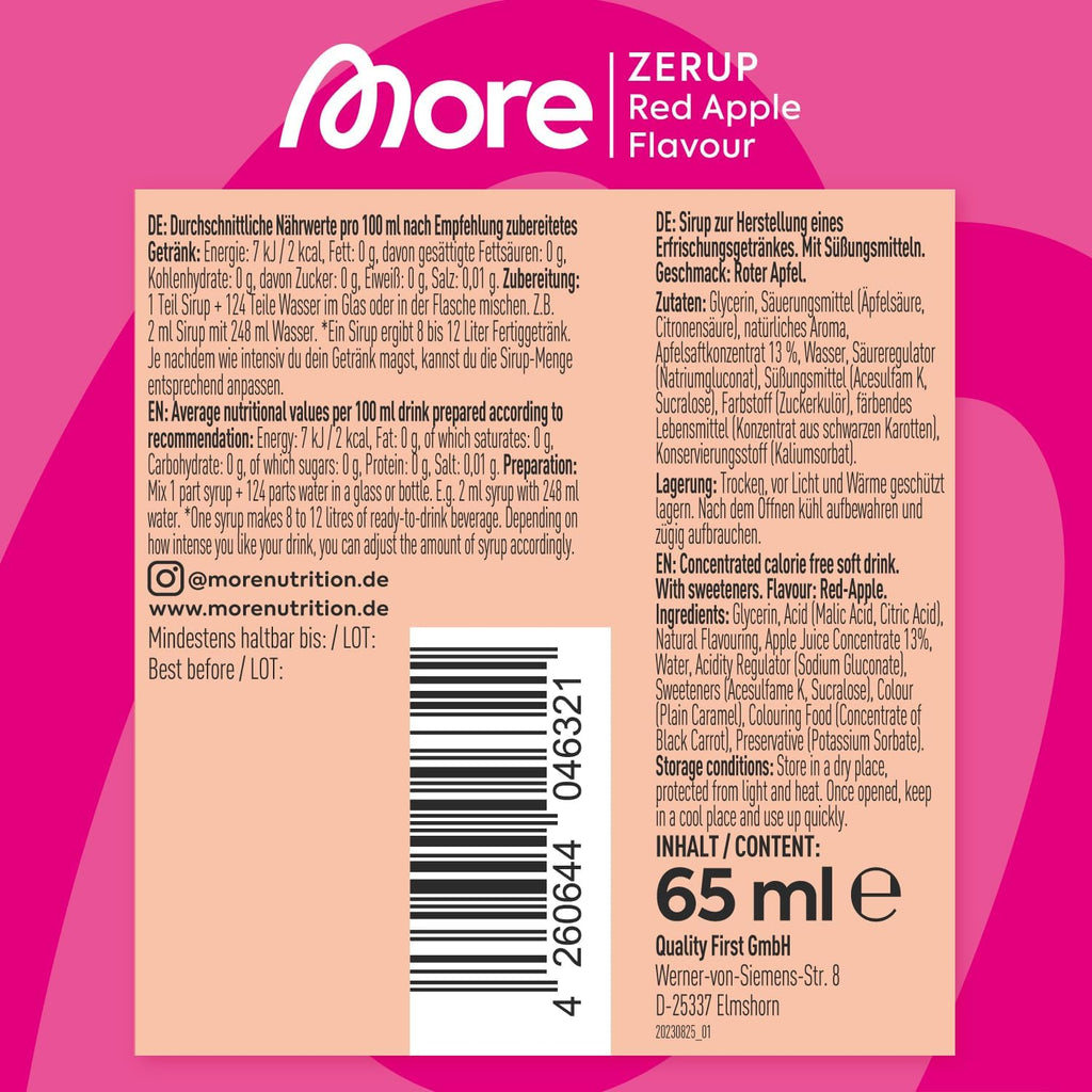 MORE Zerup Peach Iced Tea Sirup, zuckerfrei, vegan, verschiedene Sorten