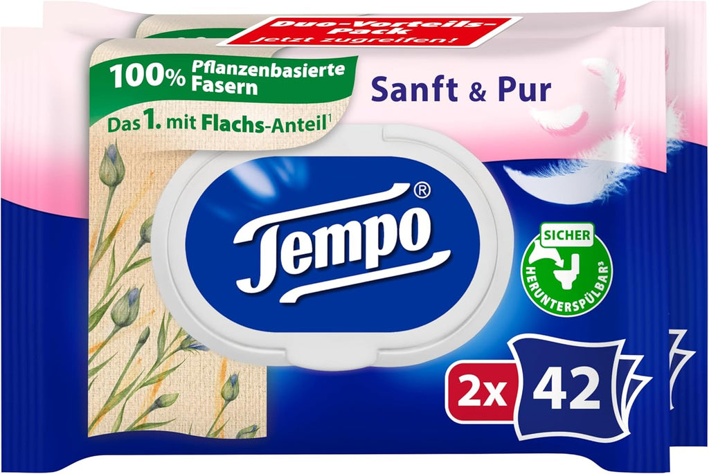 Tempo Feuchte Toilettentuecher Sanft & Pur 16 x 42 Stueck, pH-hautneutral, dermato