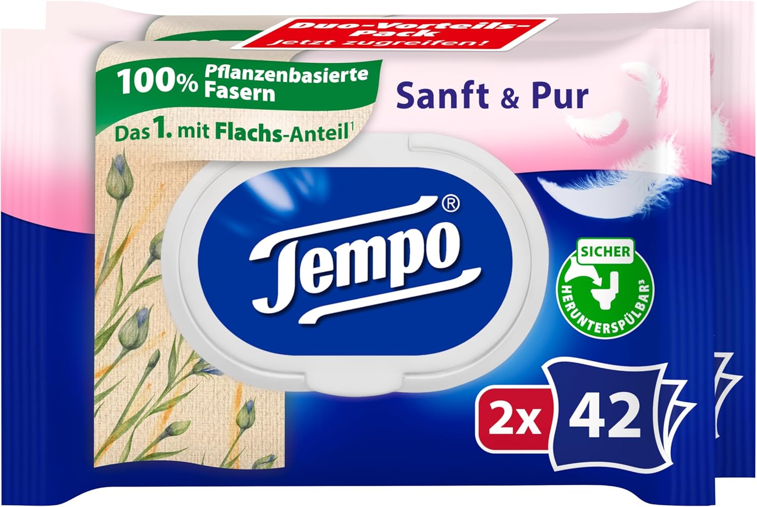 Tempo Feuchte Toilettentuecher Sanft & Pur 16 x 42 Stueck, pH-hautneutral, dermato